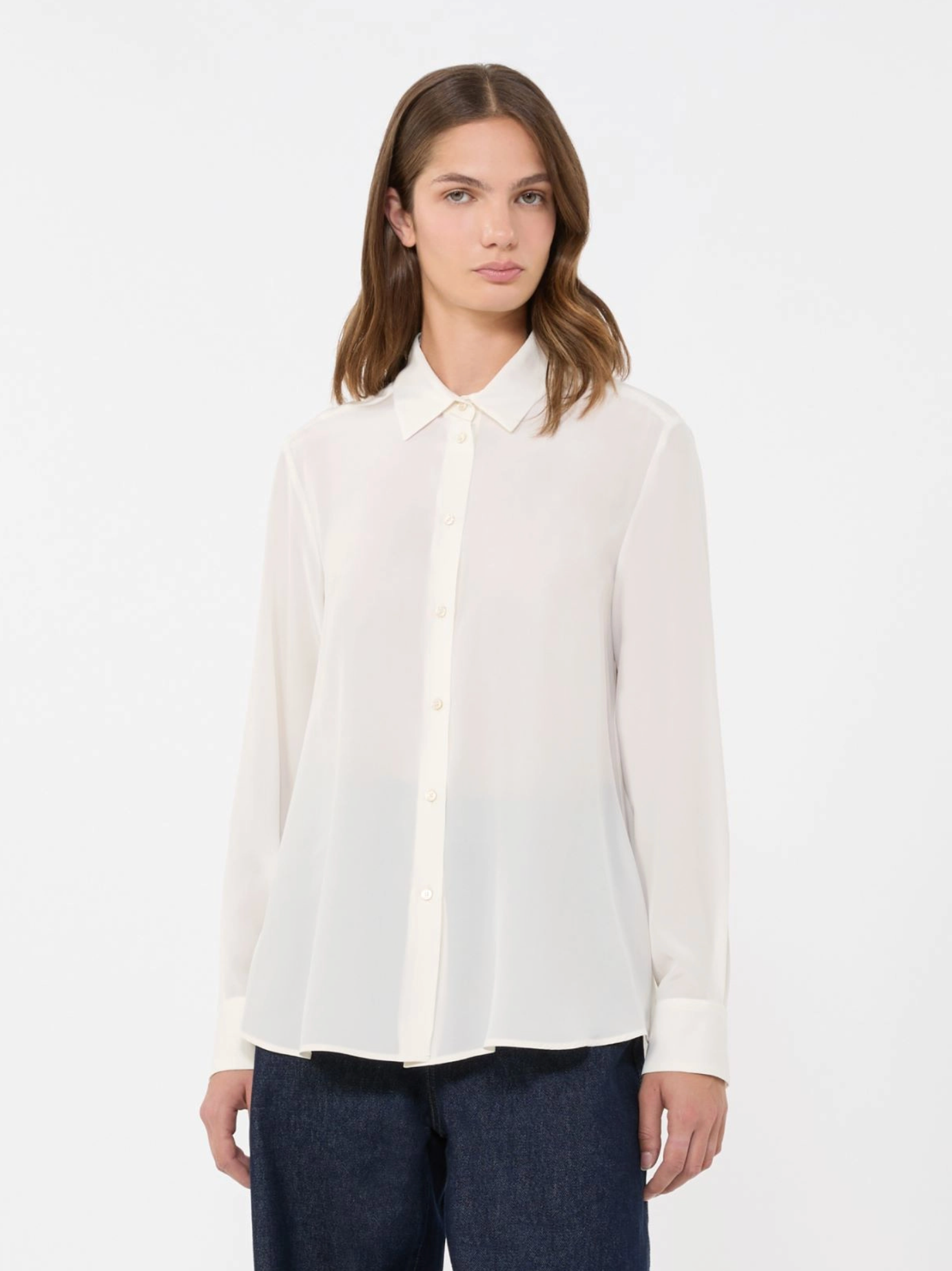 Bluse - Curvone Silk Crepe de Chine Shirt Ivory