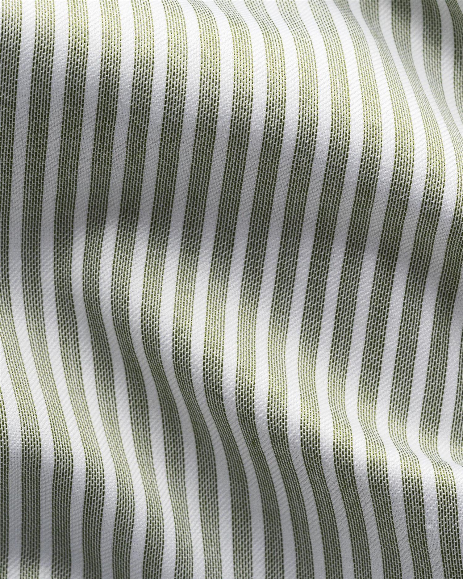 Skjorte - Mid Green Striped Signature Twill Shirt Slim Fit