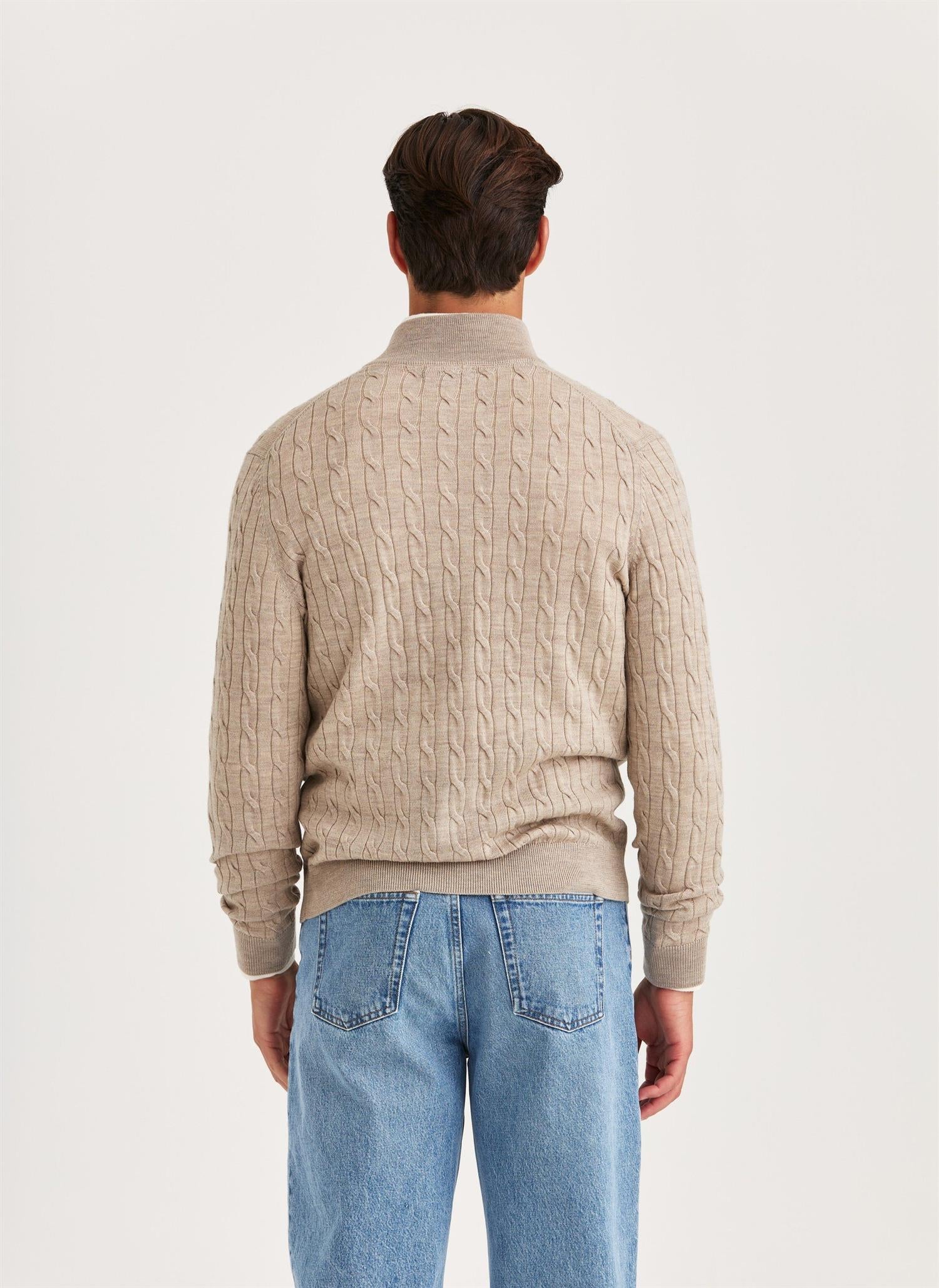 Cardigan - Merino Cable Zip Cardigan Khaki