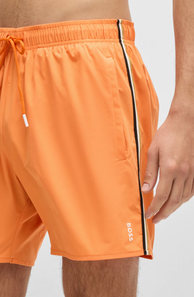 Badeshorts - Iconic Swim Shorts With Signature Stripe Logo Bright Orange