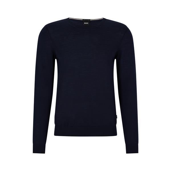 Genser - Leno-P Slim-fit Sweater in Merino wool with Crewneck Dark Blue