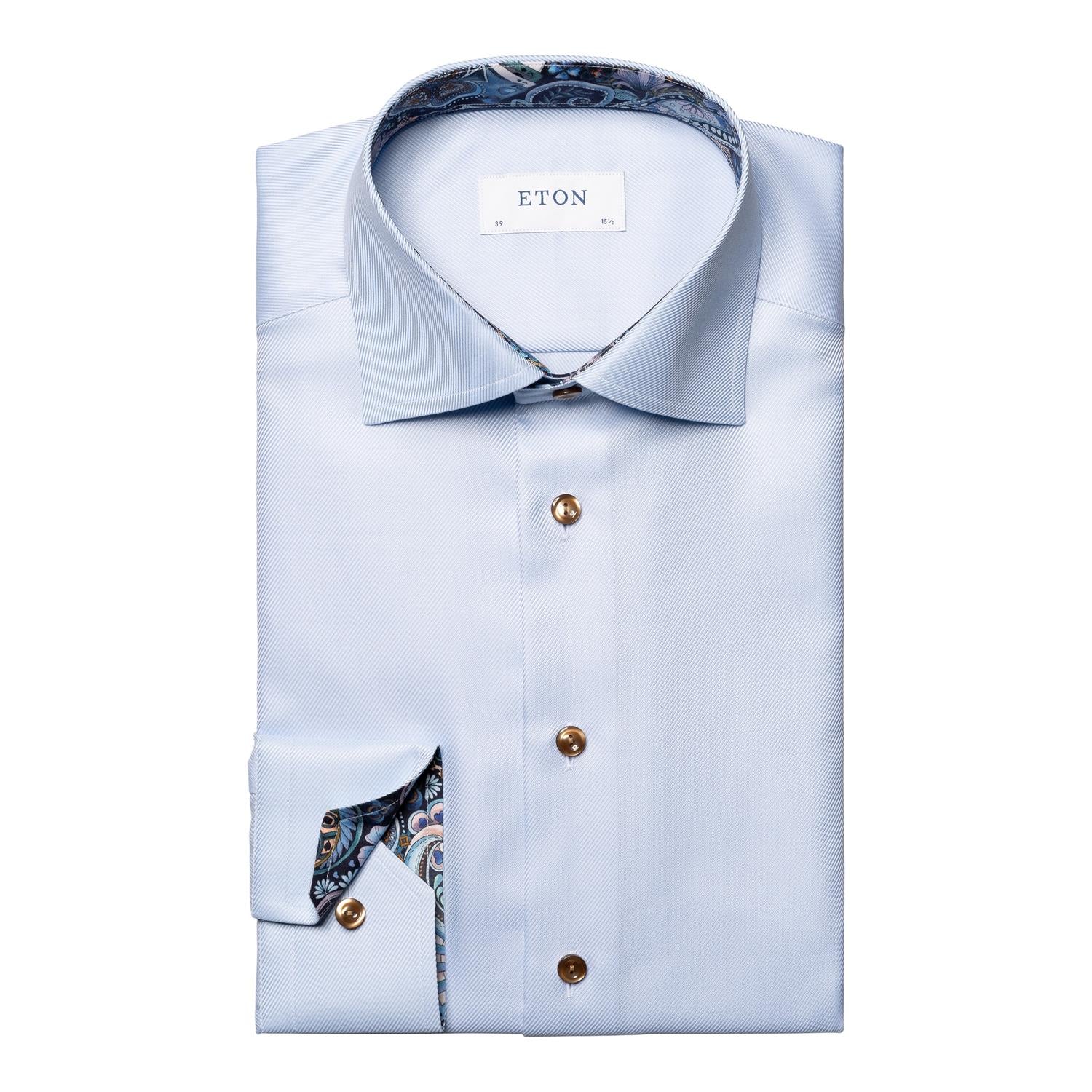 Skjorte - Light Blue Geometric Effect Twill Shirt Slim Fit