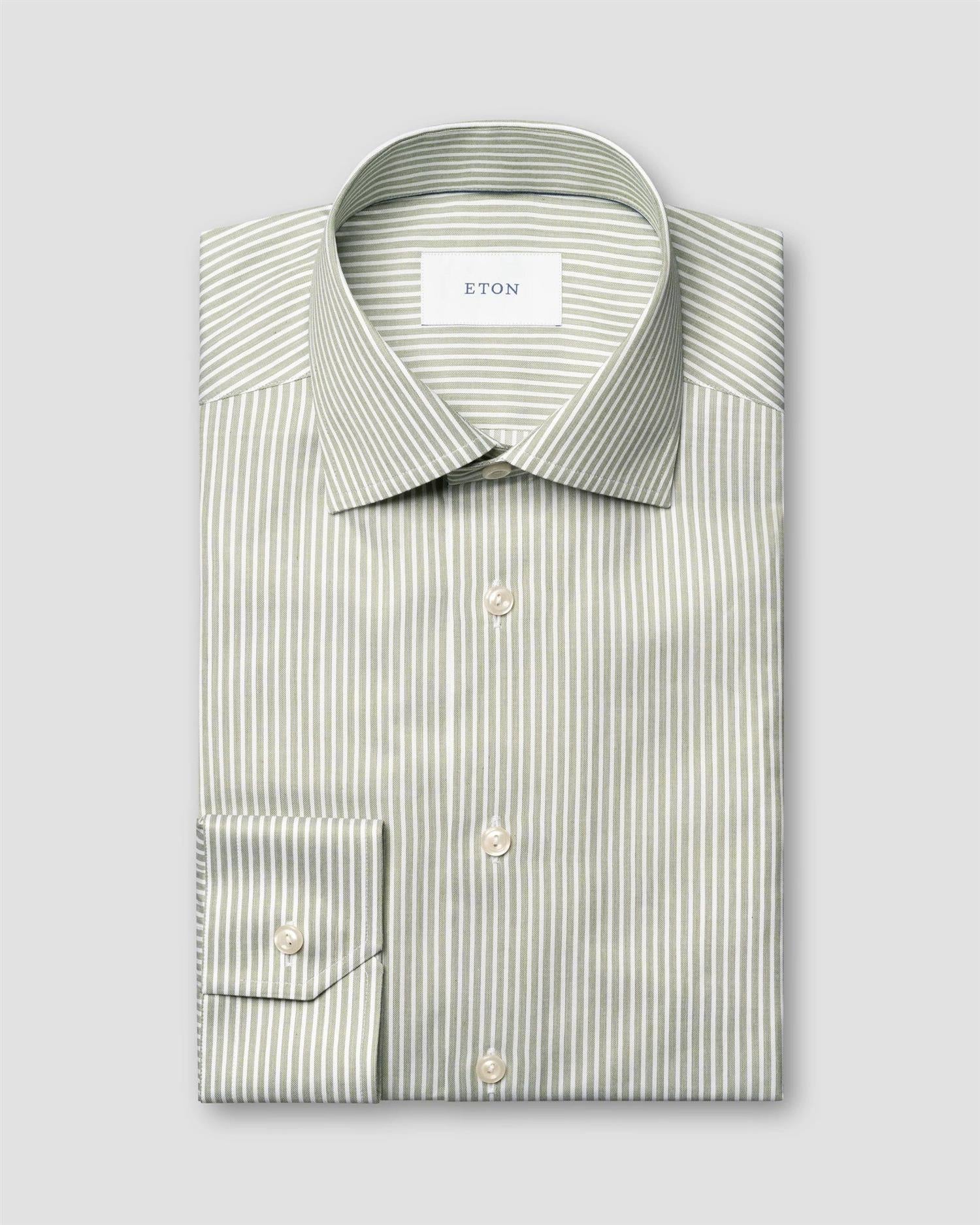 Skjorte - Mid Green Striped Signature Twill Shirt Slim Fit
