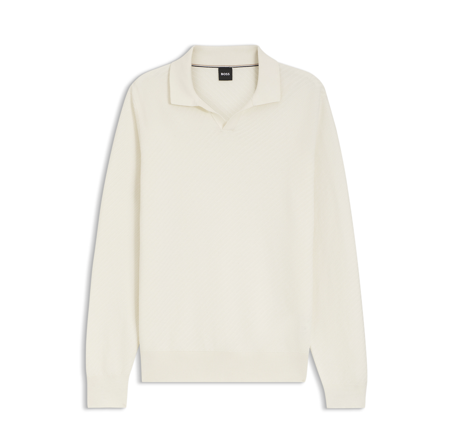 Genser - Knitted Cotton Sweater With Johnny Collar Open White