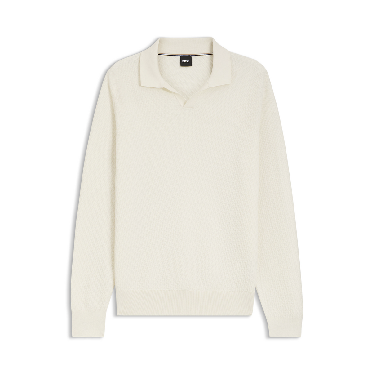 Genser - Knitted Cotton Sweater With Johnny Collar Open White