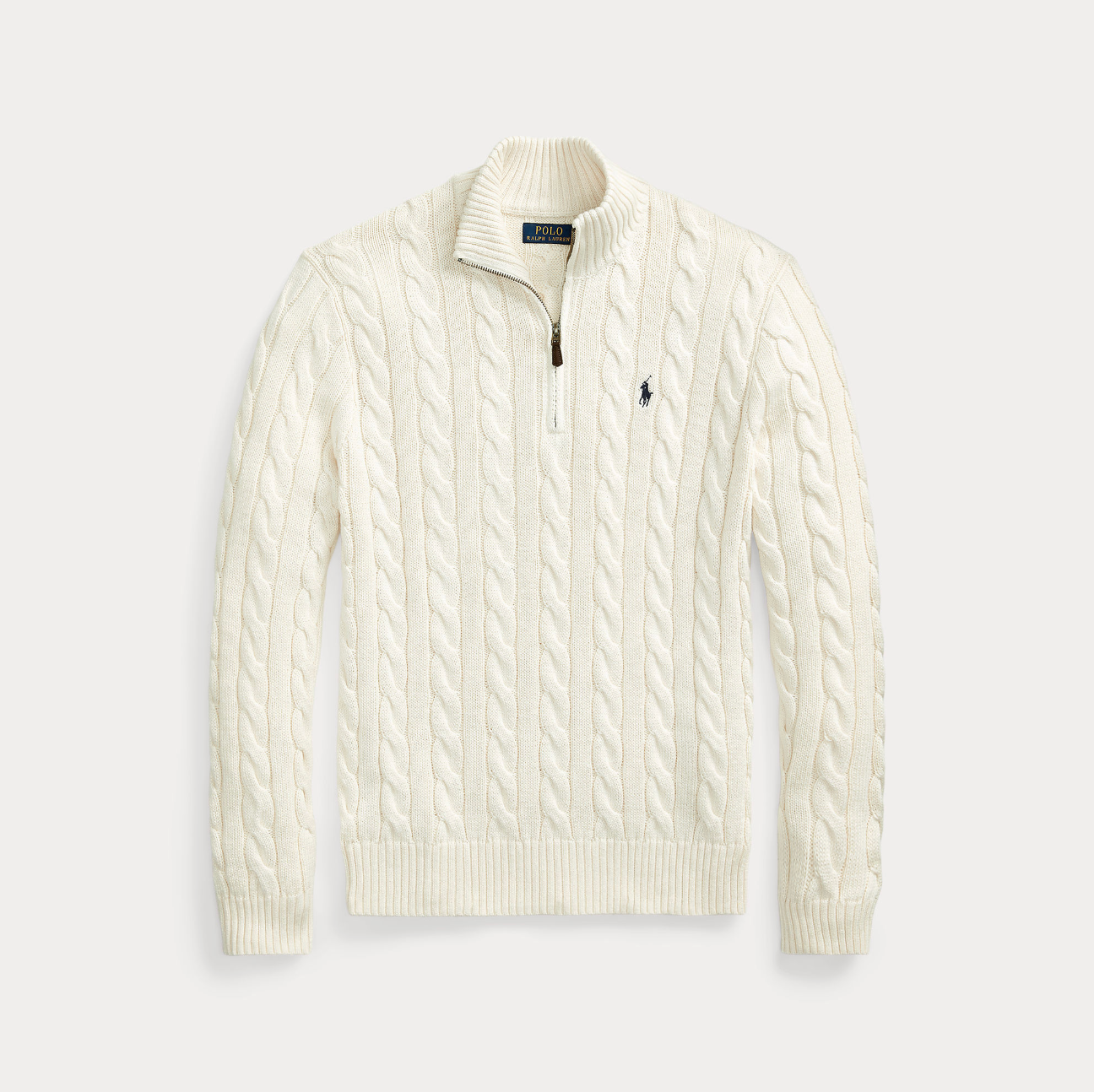 Genser - Cable Knit Cotton Quarter Zip Sweater Andover Cream