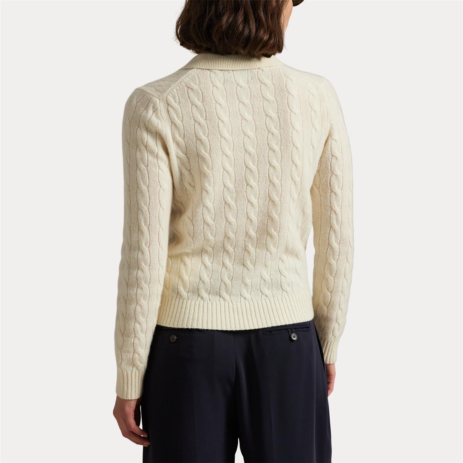 Genser - Cable-Knit Wool-Cashmere Polo Sweater Autentic Cream