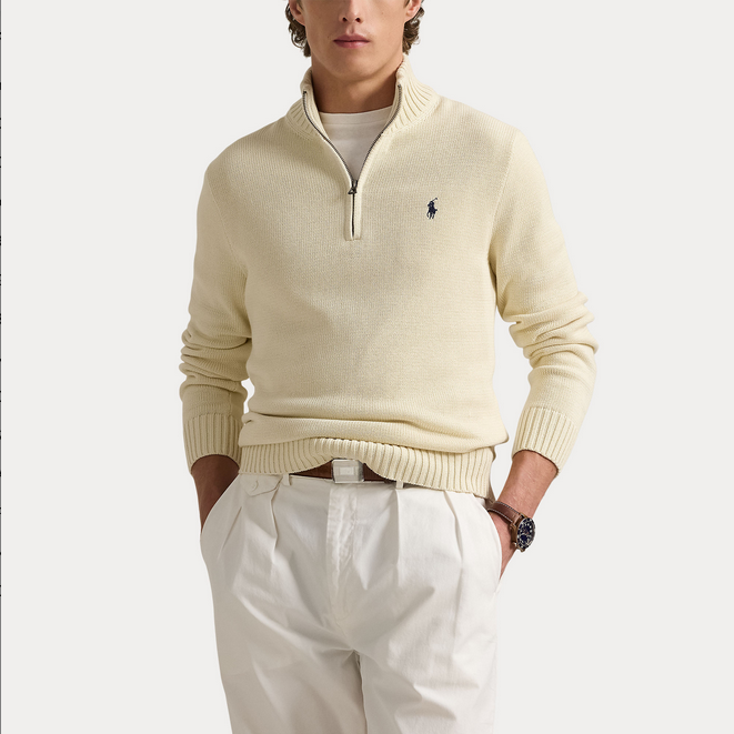 Genser - Cotton Quarter-Zip Sweater Andover Cream