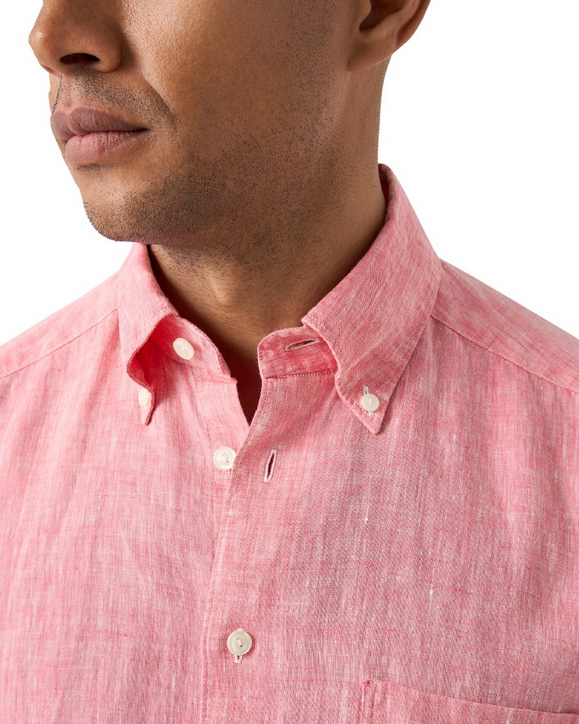 Linskjorte - Red Solid Plain Weave Linen Shirt
