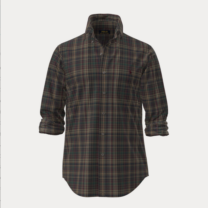Skjorte - Custom Fit Plaid Brushed Flannel Shirt Wine Khaki Multi
