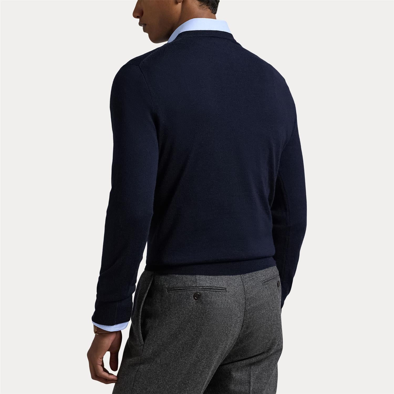 Genser - Slim Fit Washable Wool Crewneck Sweater Hunter Navy
