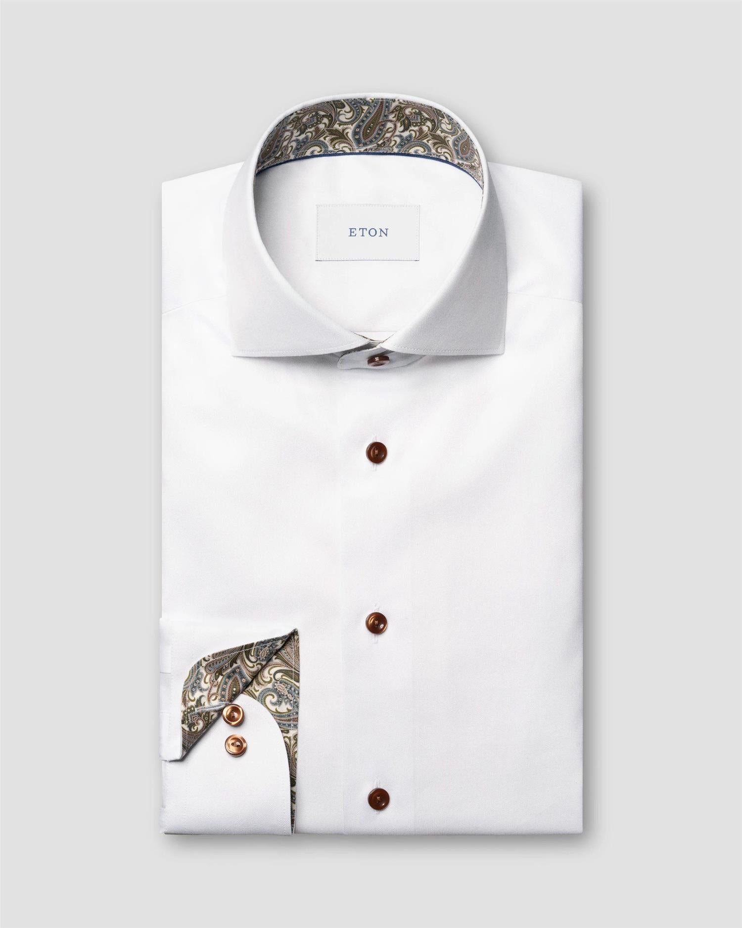 Skjorte - White Paisley Effect Signature Twill Shirt Slim Fit