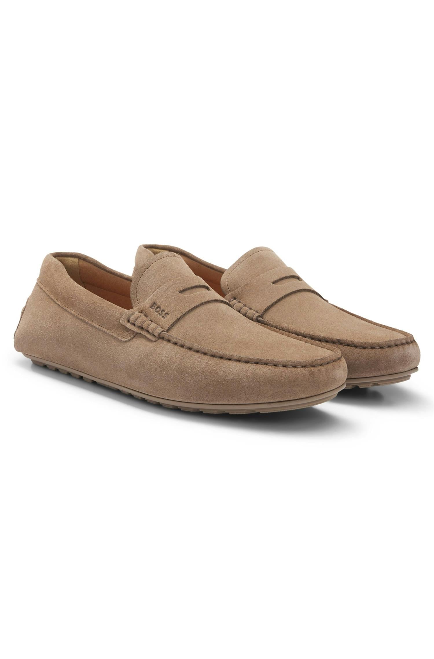 Mokkasiner - Noel Portuguese-Crafted Moccasin Loafers Suede With Penny Trim Beige