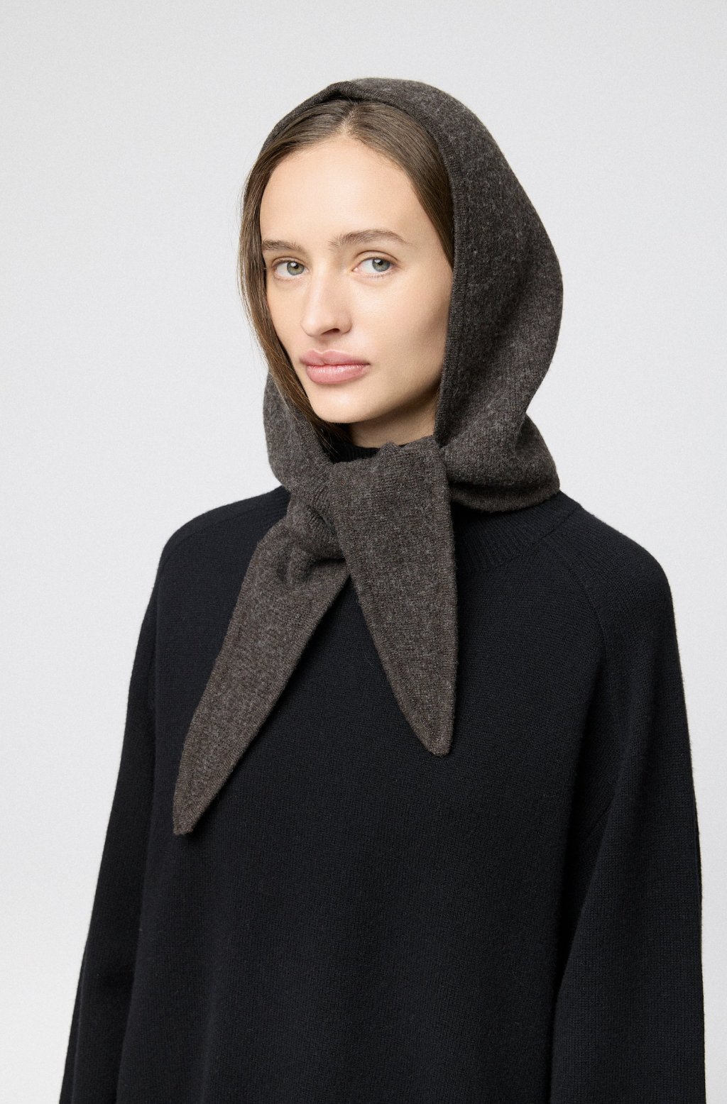 Lue - Tie Up Knitted Hood Coffee