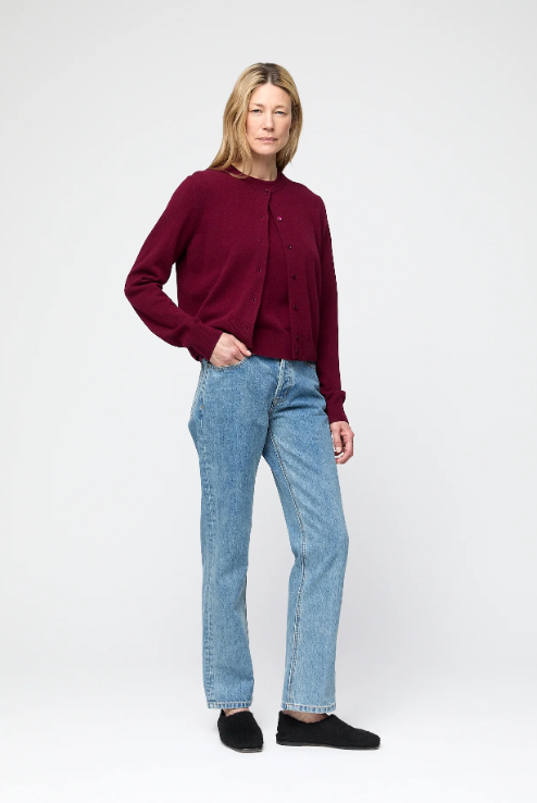 Cardigan - Classic Wool Cardigan Burgundy