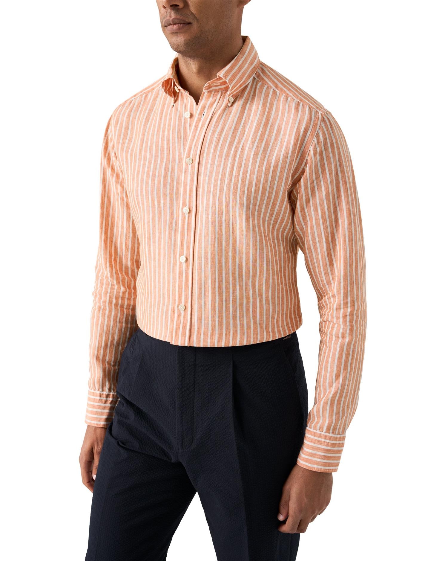 Linskjorte - Orange Striped Linen Shirt