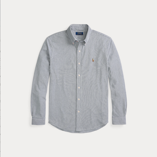 Skjorte - Striped Knit Oxford Newport Navy / White