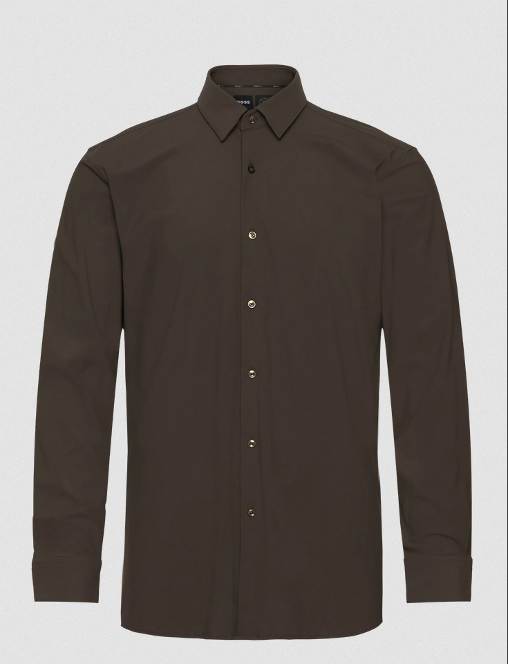 Skjorte - Slim-Fit Shirt Performance-Stretch Twill Open Brown