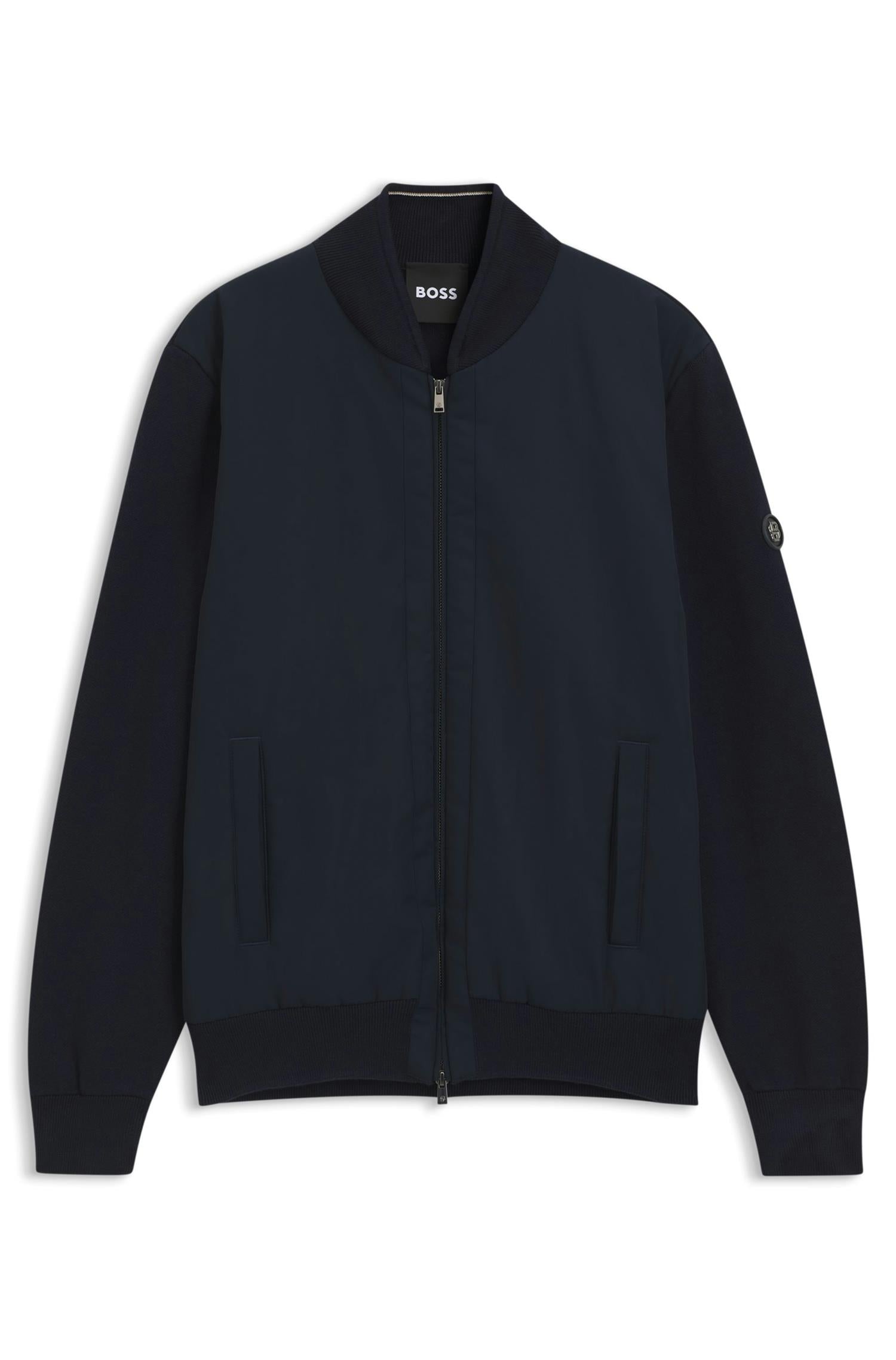 Cardigan - Levaio Cotton-knit hybrid Jacket with Bomber Collar Dark Blue