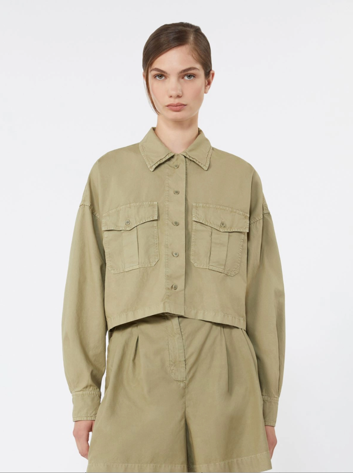 Skjorte - Boxy cotton Panama shirt - OLIVE GREEN