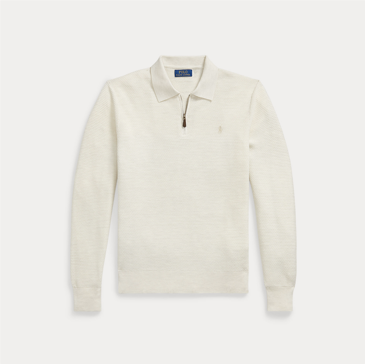 Genser - Washable Wool Polo Collar Sweater Trifle Cream Heather