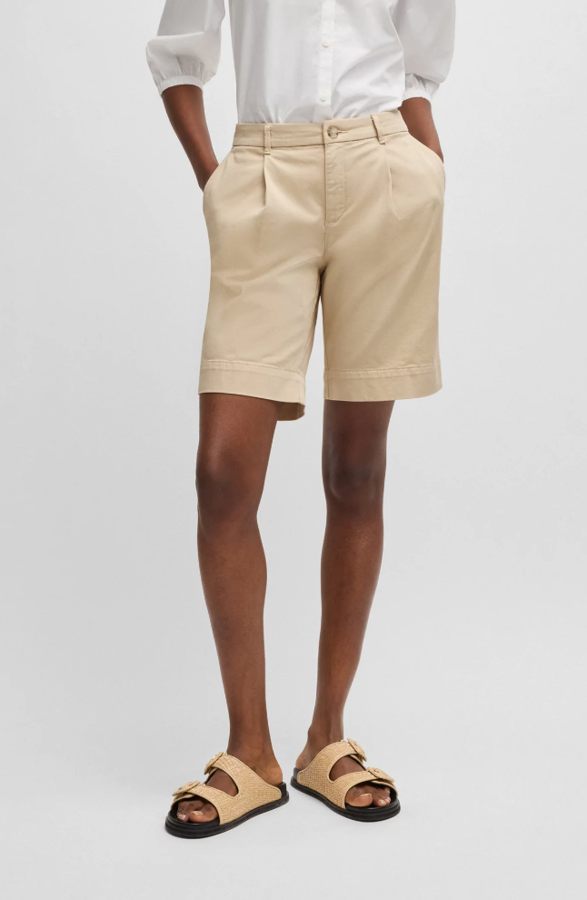 Shorts - Taggie Relaxed-Fit High-Rise Shorts Stretch Cotton Open Beige