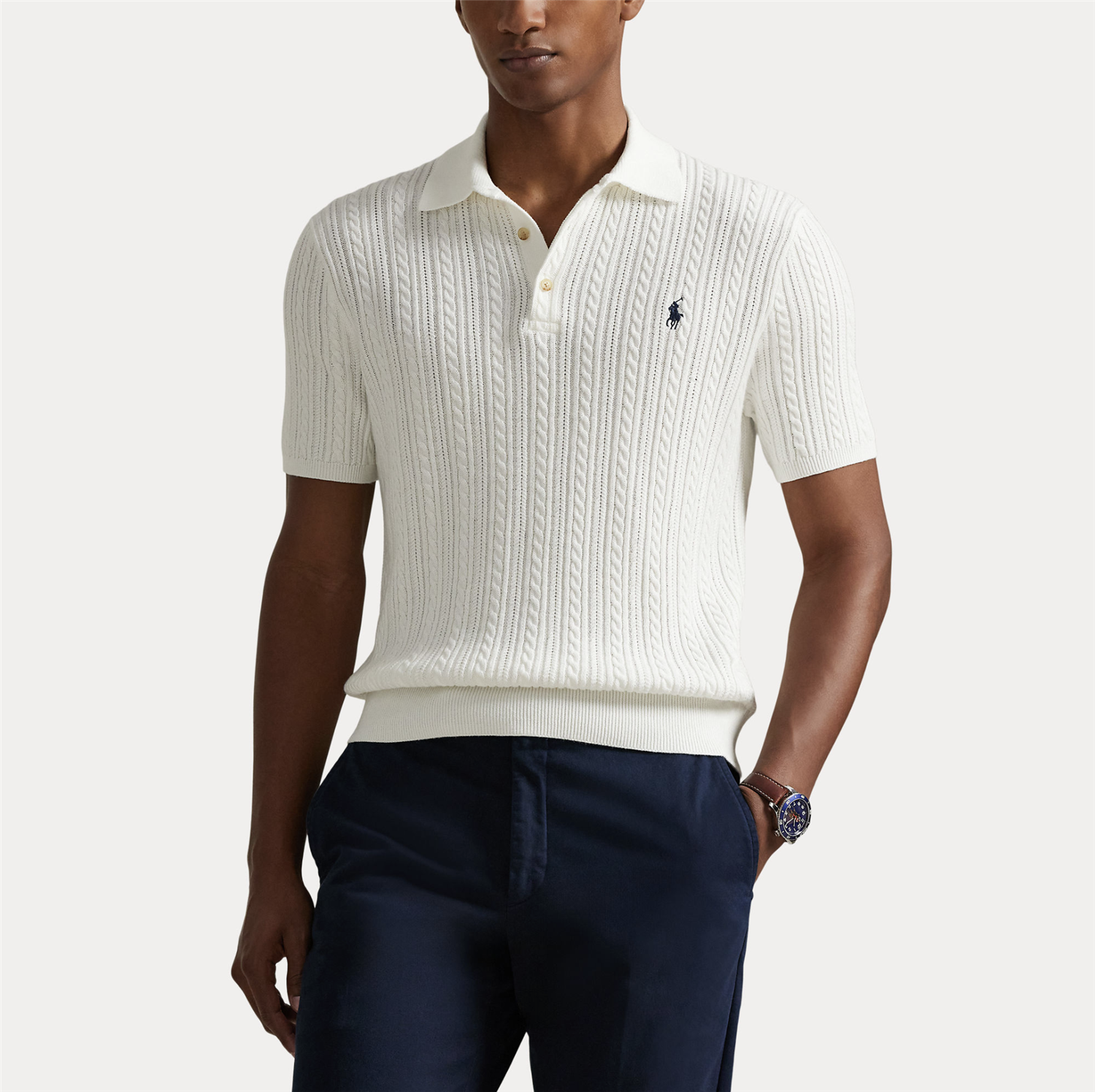 Pique - Cable Knit Cotton Polo Sweater
