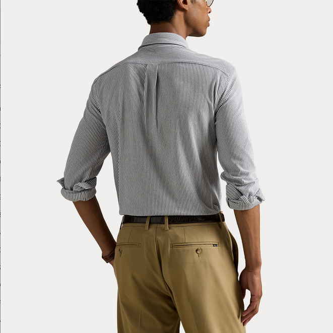 Skjorte - Striped Knit Oxford Newport Navy / White