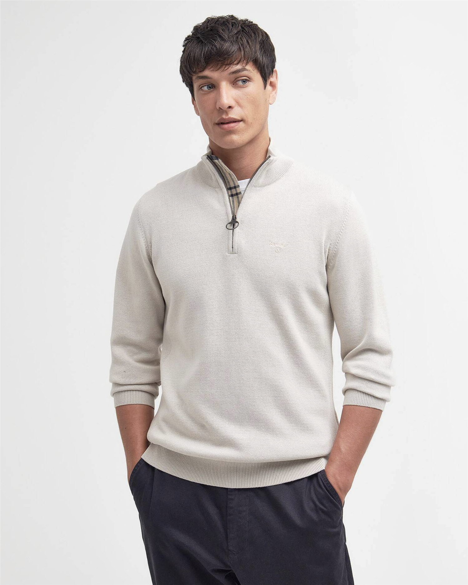 Genser - Cotton Half Zip Knit Jumper Mist
