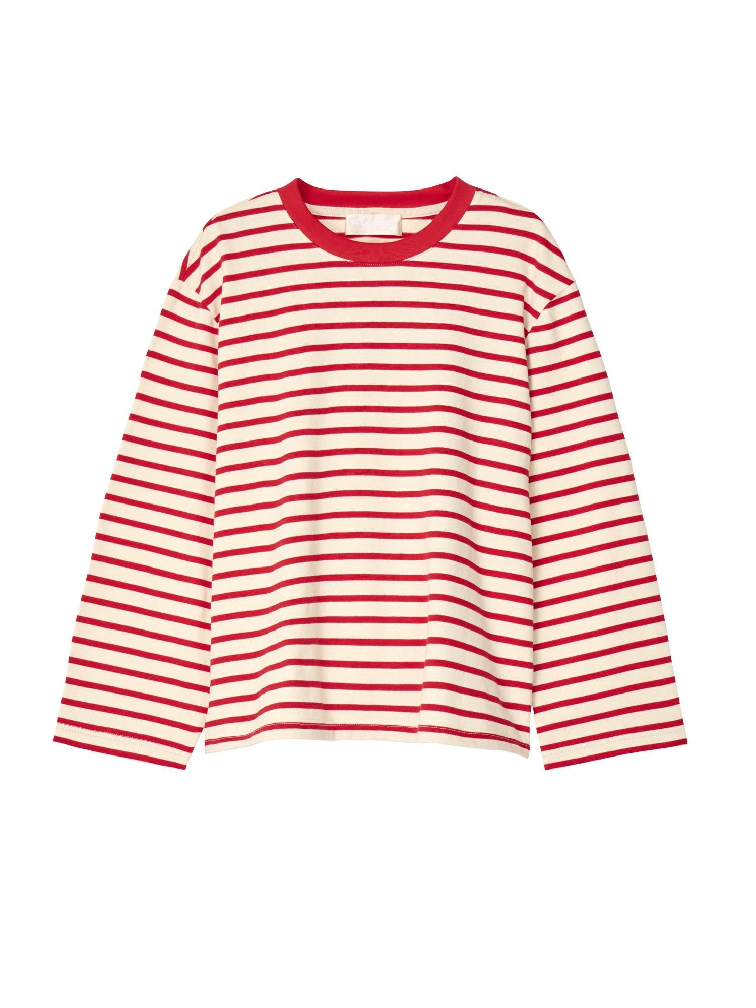 Genser - Breton Crewneck Long Sleeve Cream Red Stripe