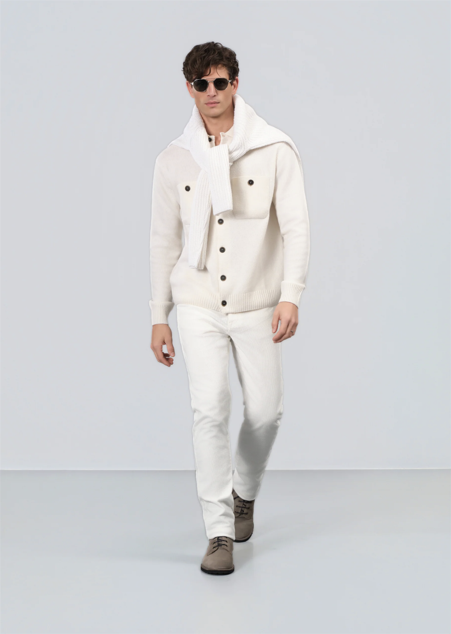 Cardigan - Lambswool Knitted Cardigan Off White