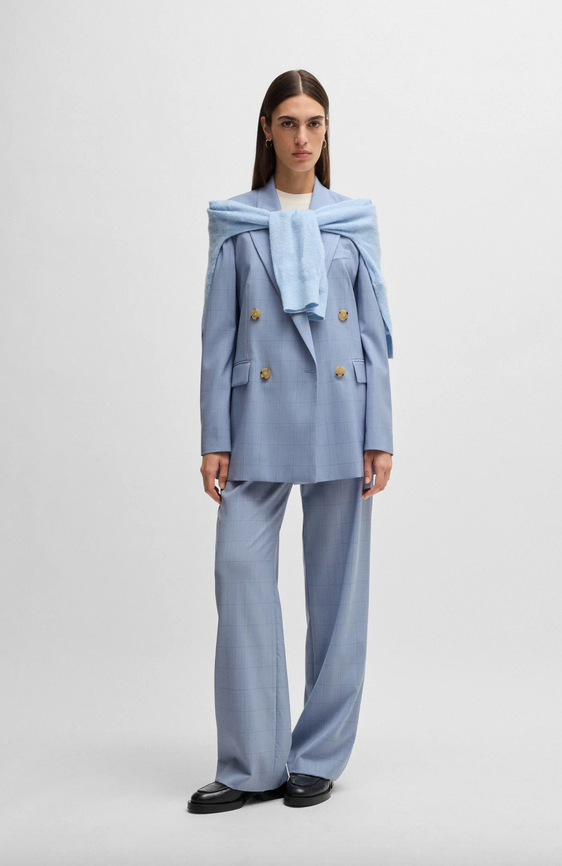 Dressbukse - Tilda Regular-Fit Trousers Checked Virgin Wool Light Blue