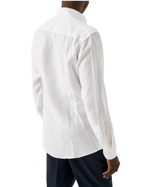 Linskjorte - White Solid Plain Weave Linen Shirt