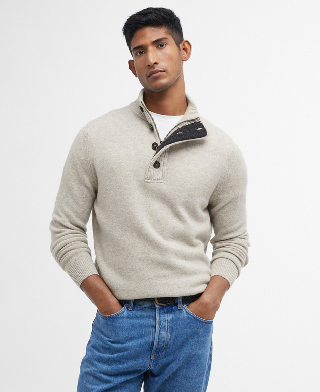 Genser - Essent Patch Half Zip Knitted Jumper Light Sandstone