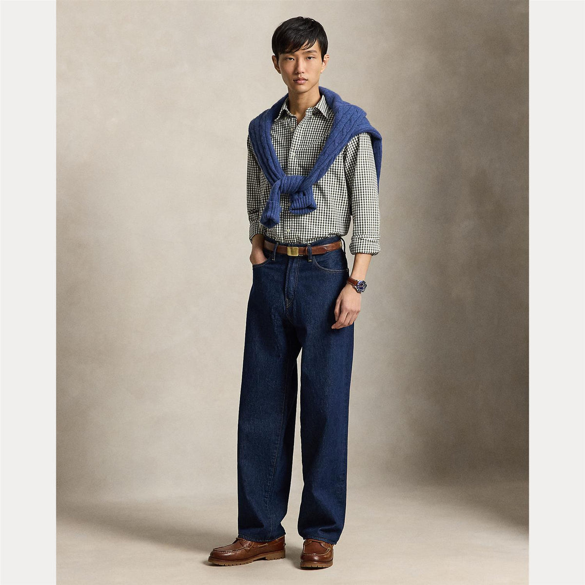 Skjorte - Custom Fit Gingham Oxford Shirt White Olive
