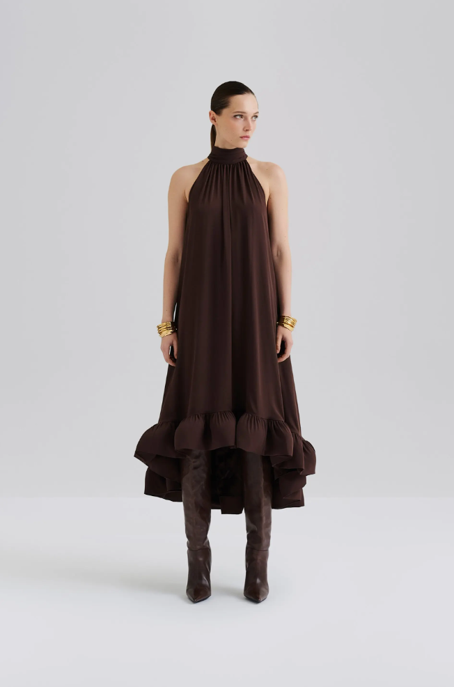 Kjole - Sabrina Halterneck Ruffled Midi Dress