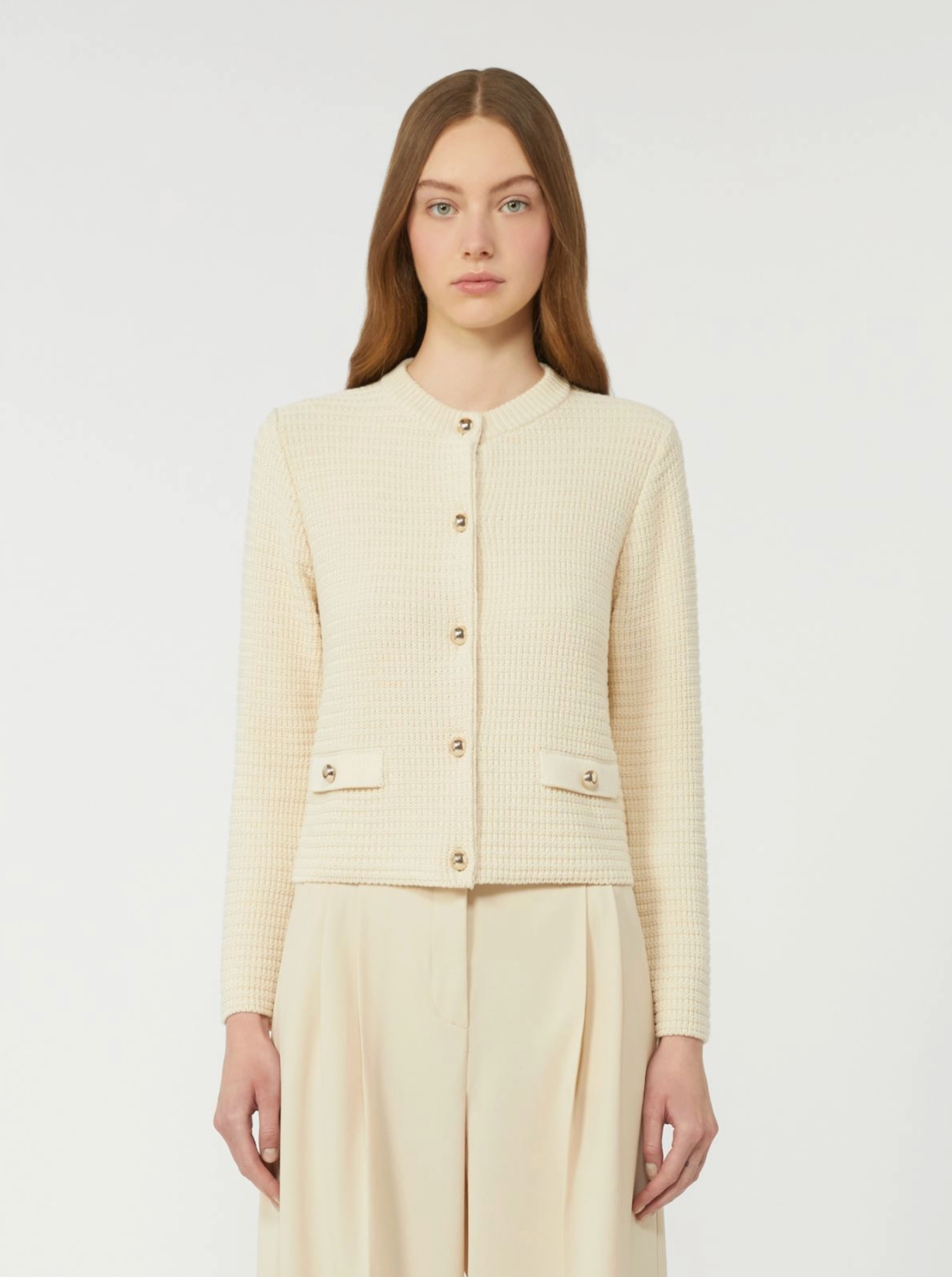 Cardigan - Cropped Cotton Cardigan Ecru