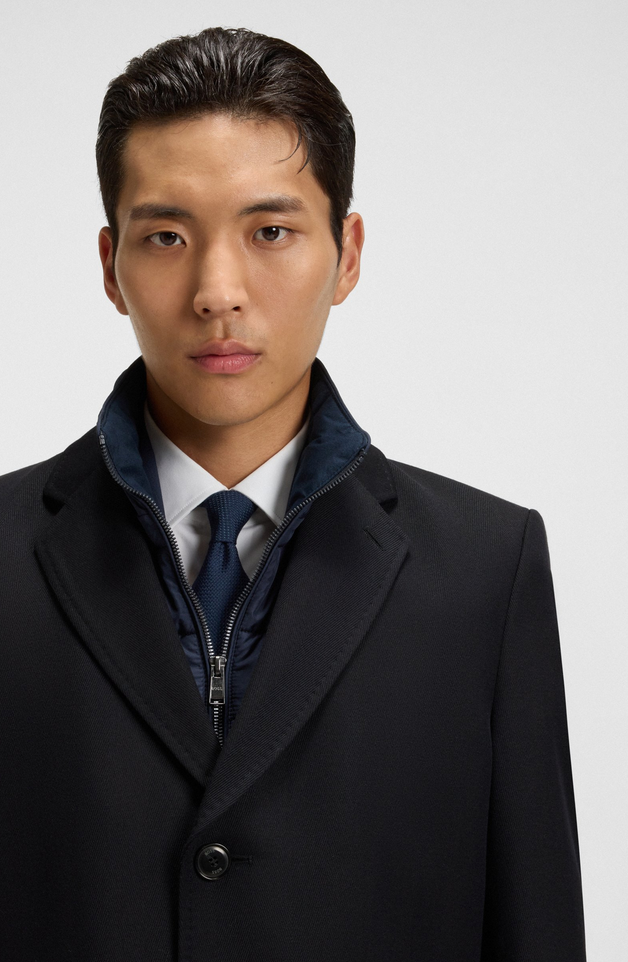 Frakk - Slim-Fit Coat With Detachable Inner Dark Blue