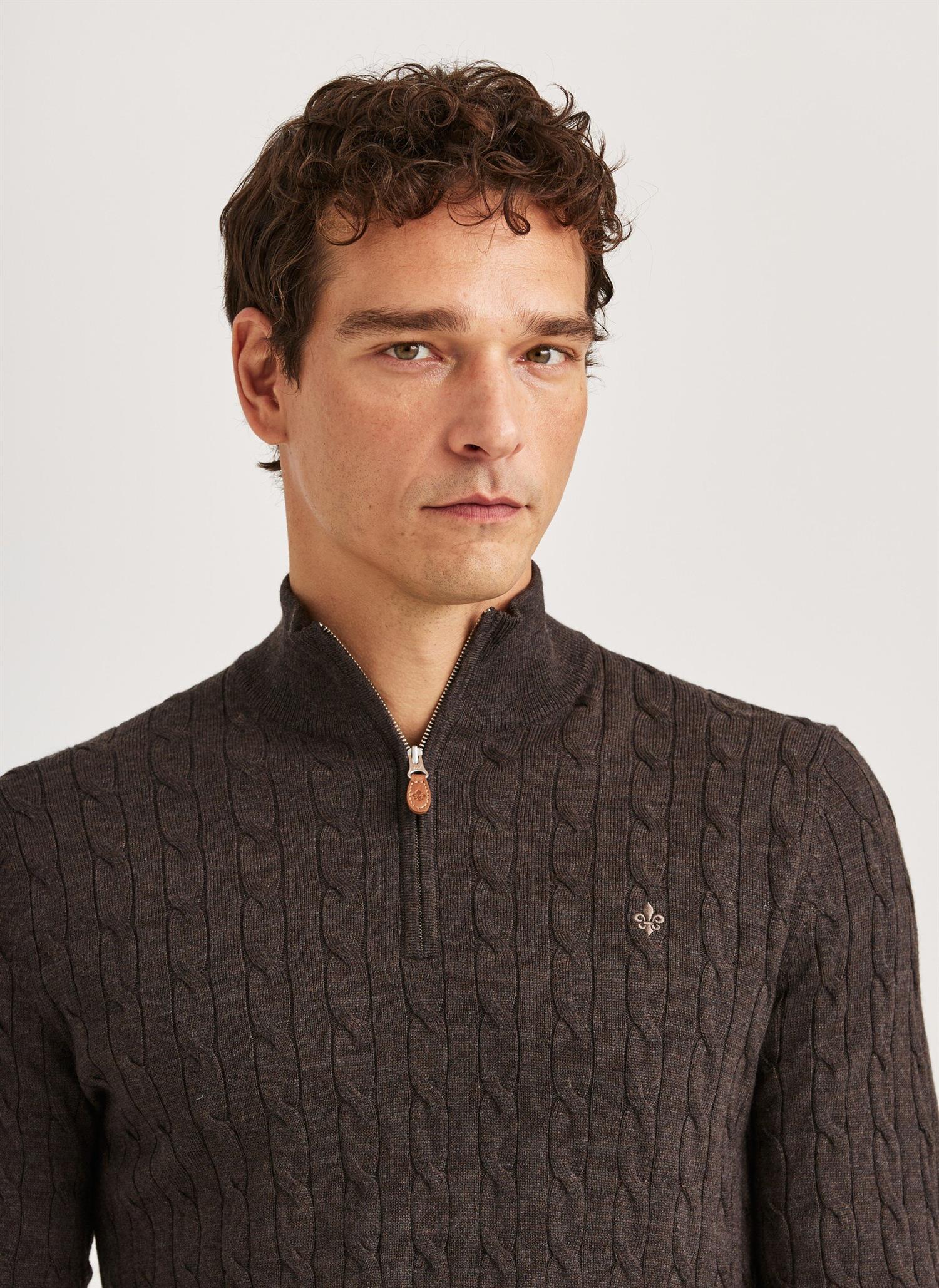 Genser - Merino Cable John Zip Brown