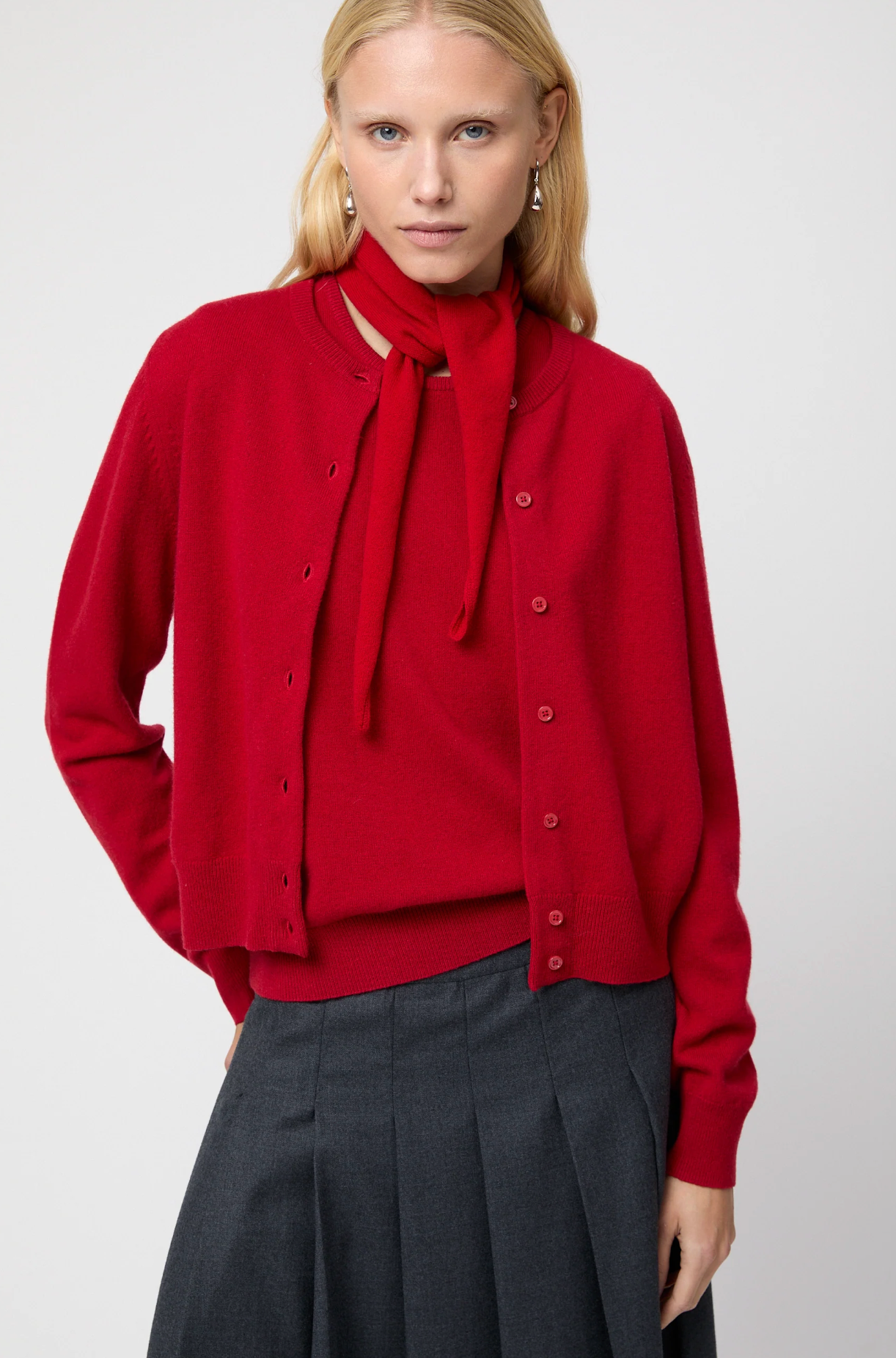 Cardigan - Classic Wool Cardigan Crimson