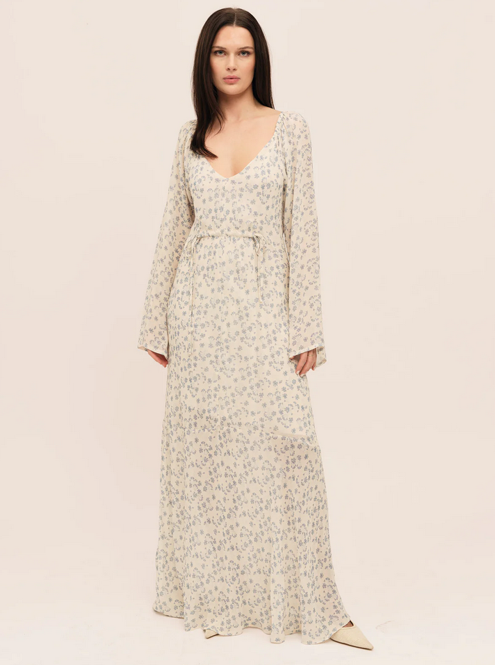 Kjole - Sunset LS Dress Cream Blue Flower