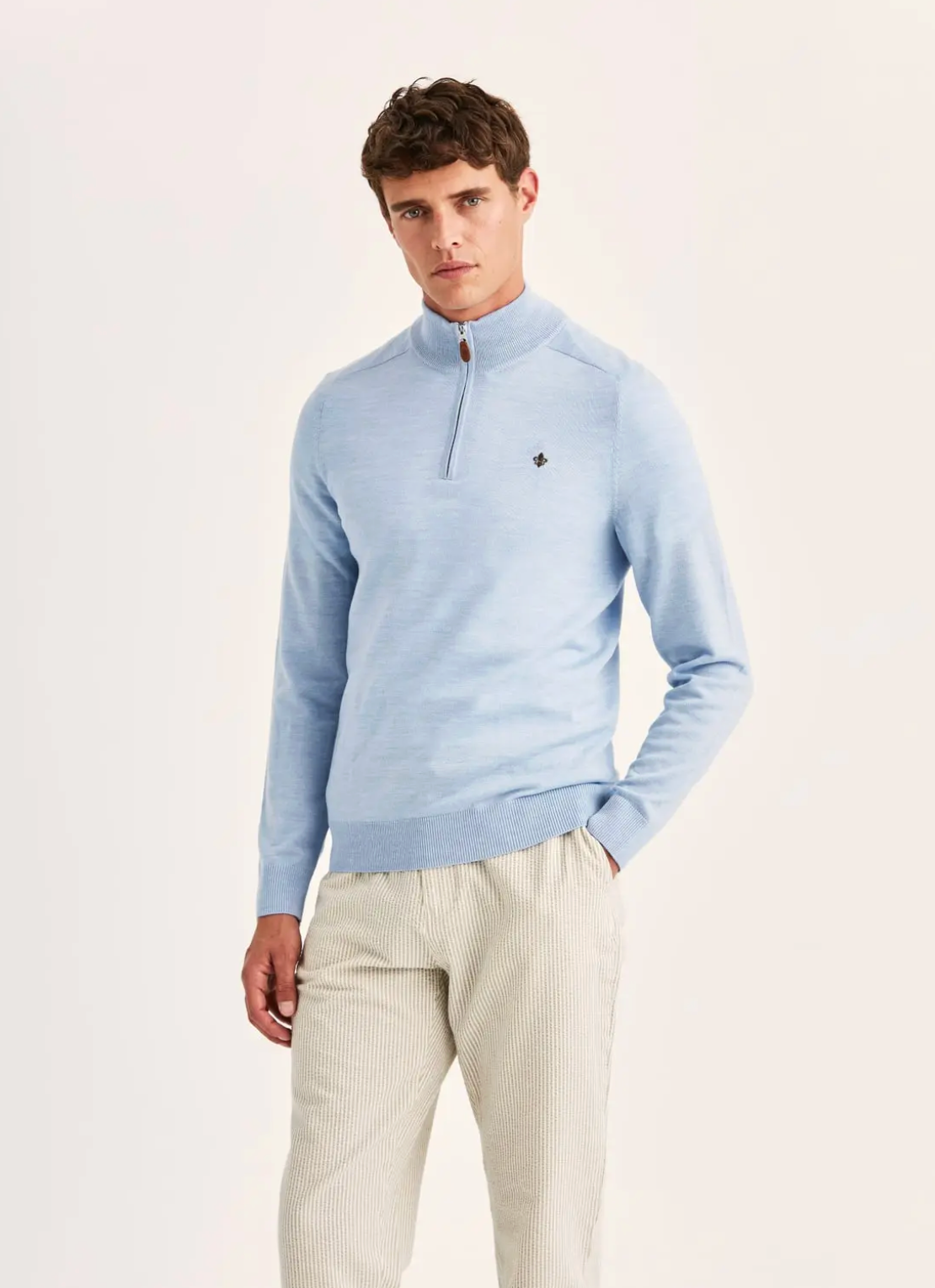 Genser - Merino John Zip Light Blue