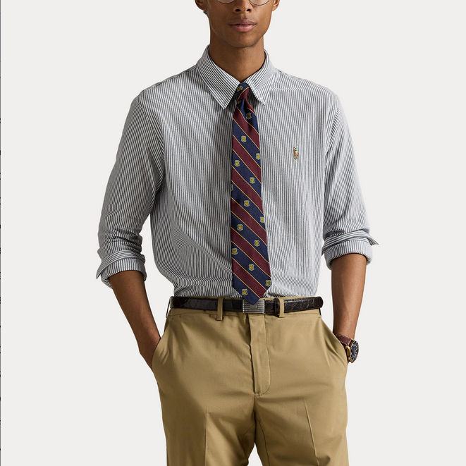 Skjorte - Striped Knit Oxford Newport Navy / White