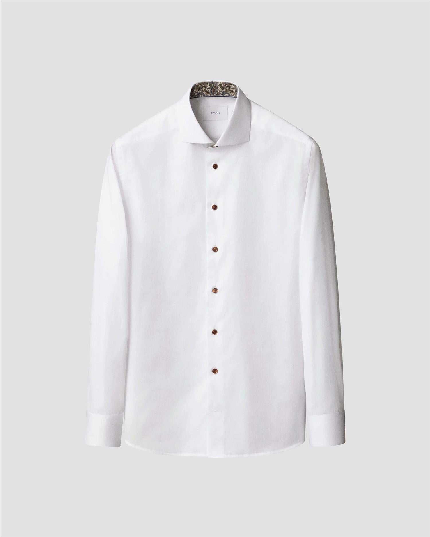 Skjorte - White Paisley Effect Signature Twill Shirt Slim Fit