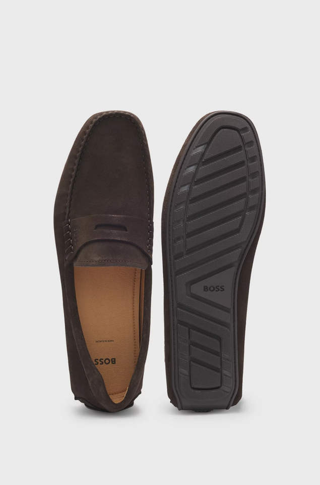 Mokkasiner - Noel Portuguese-Crafted Moccasin Loafers Suede With Penny Trim Dark Brown