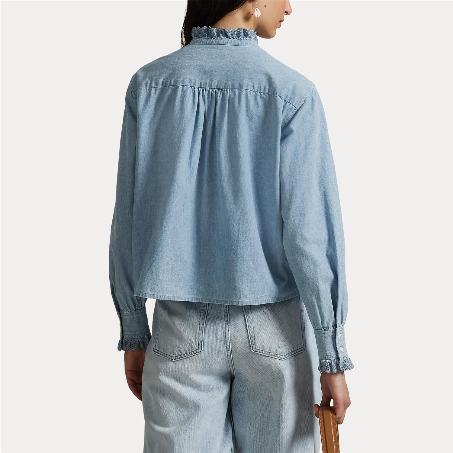 Bluse - Ruffle-Trim Chambray Top Chambray
