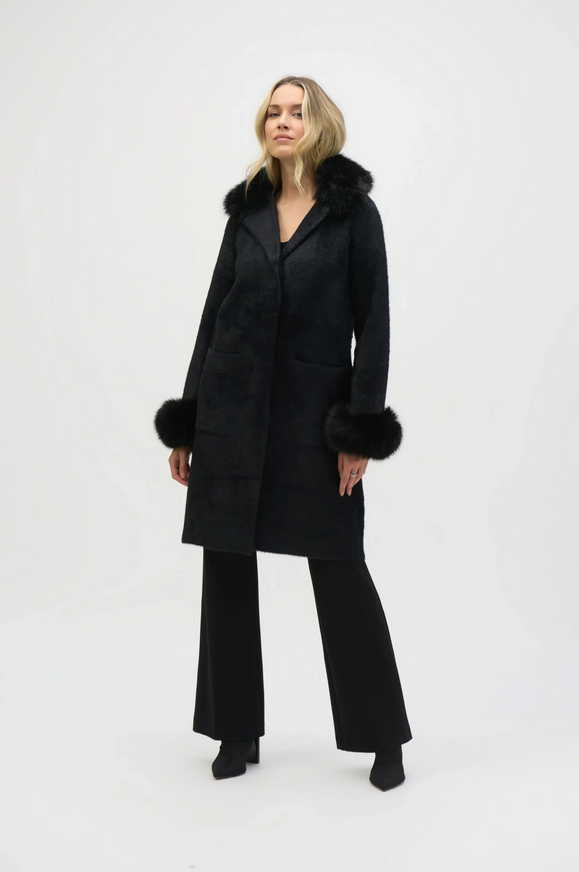 Kåpe - Faux Fur Straight Coat Black