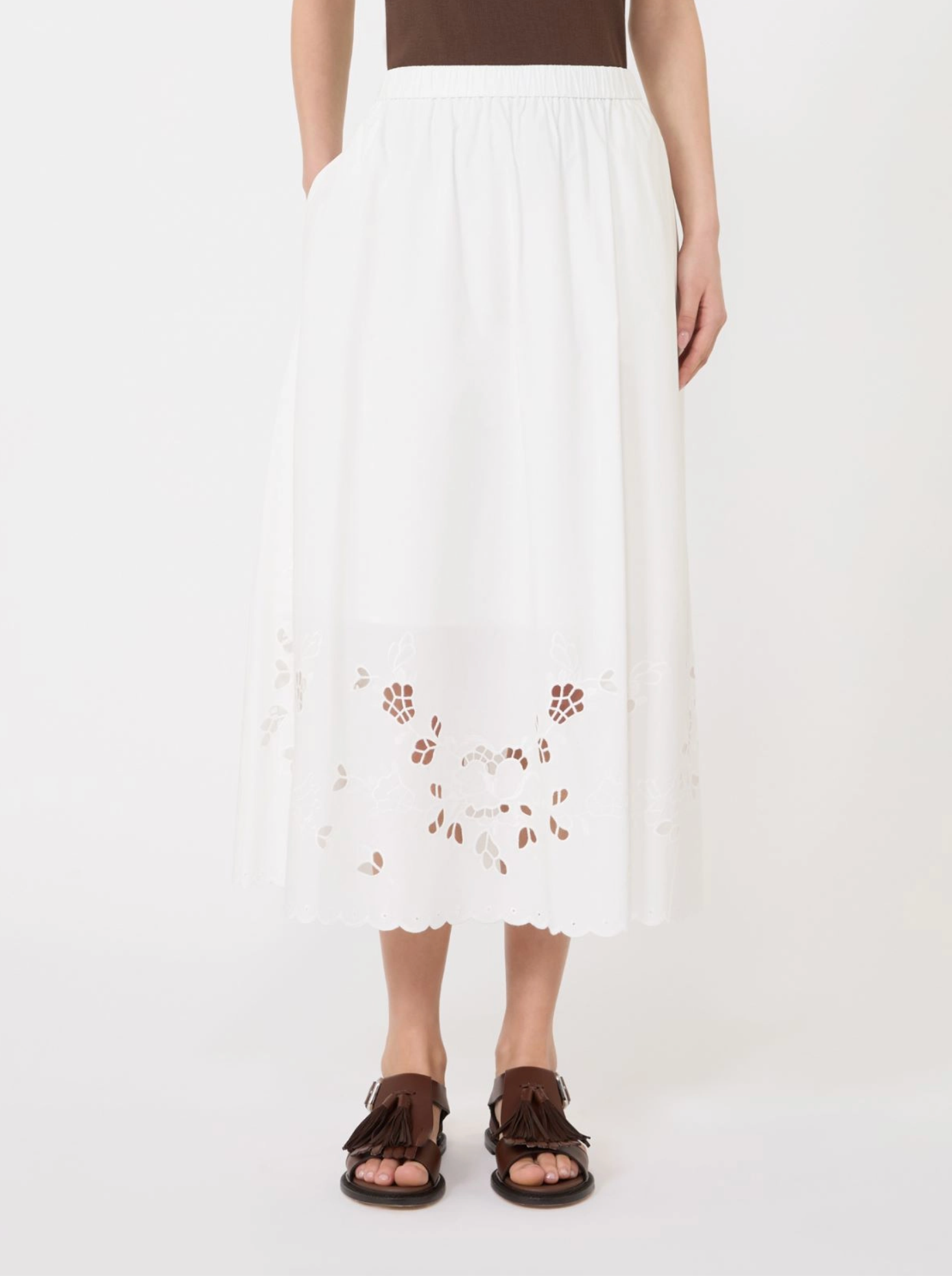 Skjørt - Cotton-poplin midi skirt - WHITE