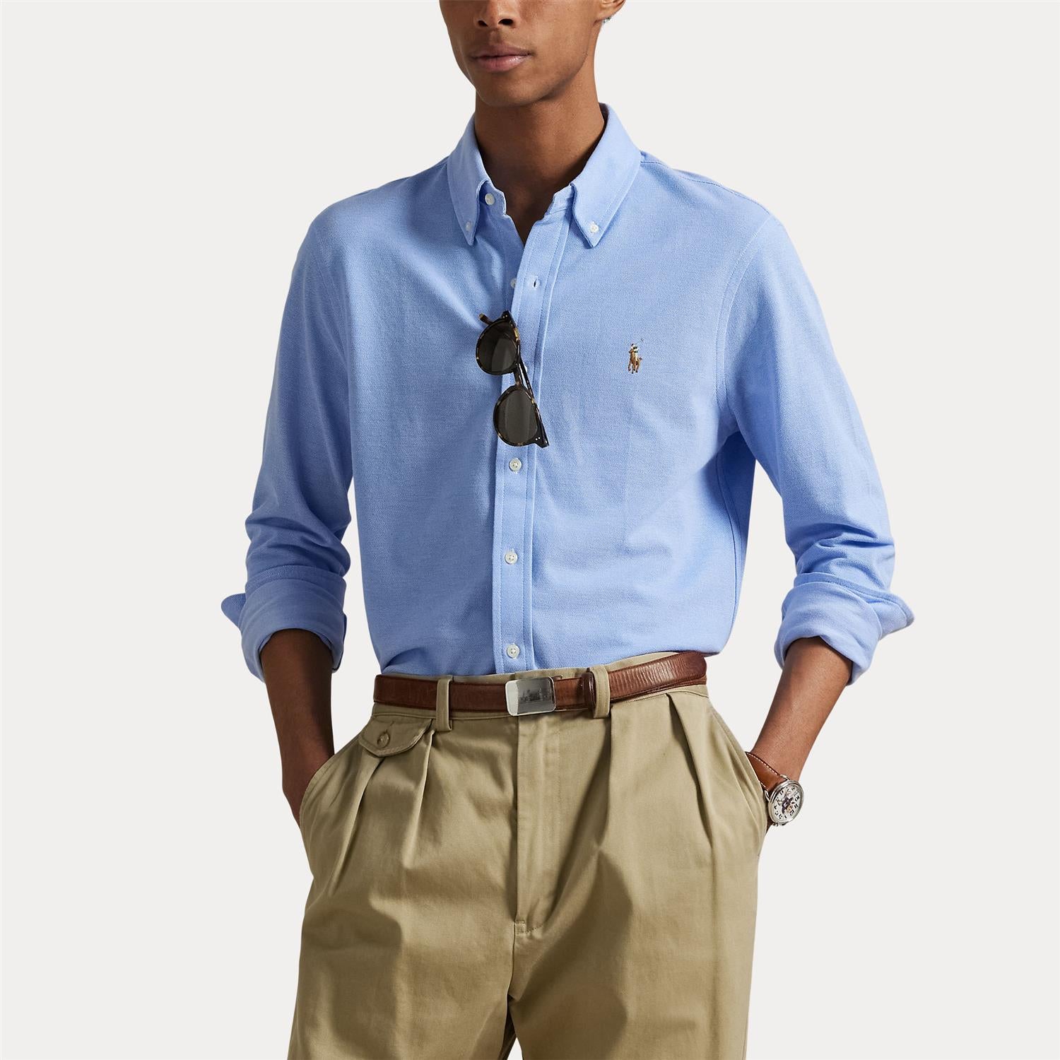 Skjorte - Knit Oxford Shirt Harbor Island Blue