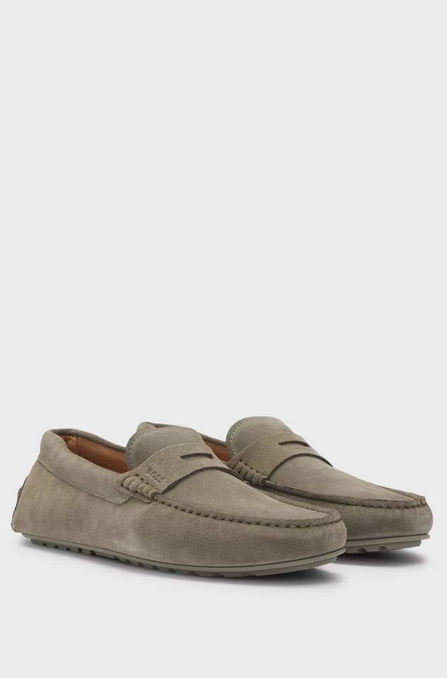 Mokkasiner - Noel Portuguese-Crafted Moccasin Loafers Suede With Penny Trim Open Green
